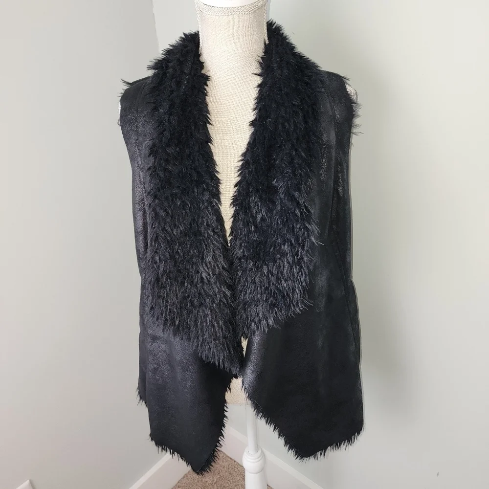 Mo Ka By Santa Fe Apparel Faux Suede And Leather Drape Vest Pockets Size Small